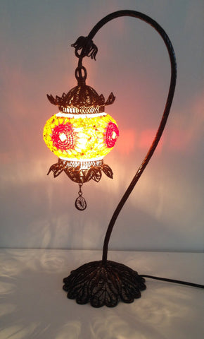 Turkish Mosaic Lamp with Hand Crafted Copper swan neck base - Sophie's Bazaar - 1