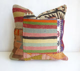 Colorful Patchwork Kilim Pillow Cover with Stripes - Sophie's Bazaar - 1
