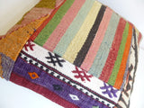 Colorful Patchwork Kilim Pillow Cover with Stripes - Sophie's Bazaar - 5
