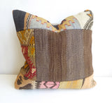 Natural Brown Patchwork Kilim Pillow Cover - Sophie's Bazaar - 2