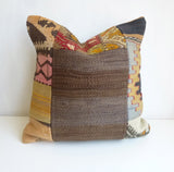 Natural Brown Patchwork Kilim Pillow Cover - Sophie's Bazaar - 1