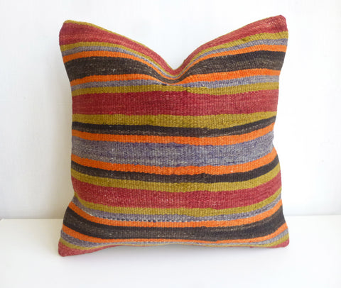 Kilim Pillow Cover with Colorful Stripes - Sophie's Bazaar - 1