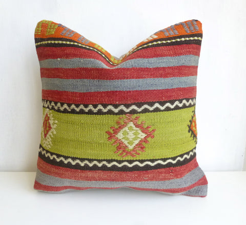 Kilim Pillow Cover with Colorful Ethnic Stripes - Sophie's Bazaar - 1