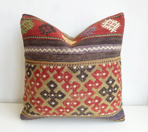 Embroidered Kilim Pillow Cover with Ethnic design - Sophie's Bazaar - 1