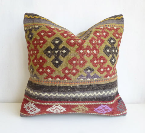 Embroidered Kilim Pillow Cover with Ethnic Stripes - Sophie's Bazaar - 1