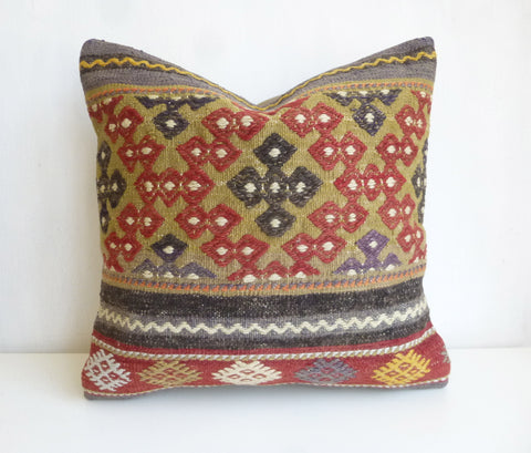 Embroidered Kilim Pillow Cover with Ethnic Design - Sophie's Bazaar - 1