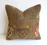 Brown Kilim Pillow Cover with Colorful Embroideries - Sophie's Bazaar - 3