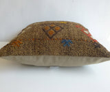 Brown Kilim Pillow Cover with Colorful Embroideries - Sophie's Bazaar - 4