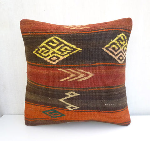 Bohemian Kilim Throw Pillow with earth tone Stripes - Sophie's Bazaar - 1