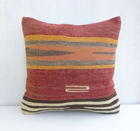 Terracotta Kilim Throw Pillow with Stripes - Sophie's Bazaar - 1