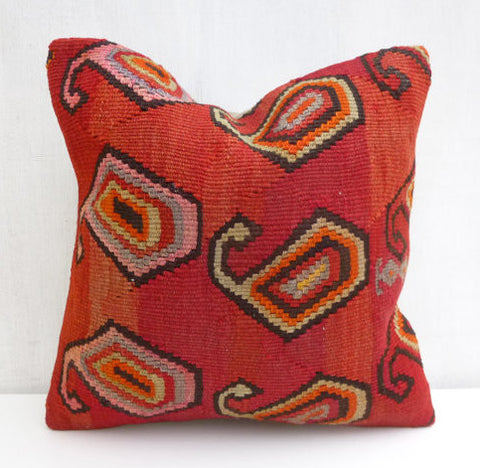 Red Paisleys Kilim Pillow cover - Sophie's Bazaar - 1