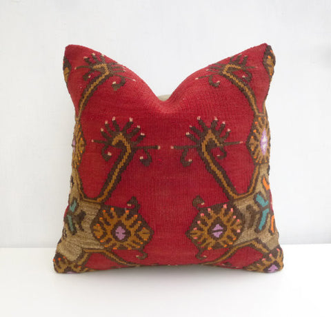 Terracotta Kilim Throw Pillow with original Design - Sophie's Bazaar - 1