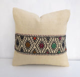 Cream Kilim Pillow cover with colorful ethnic embroideries - Sophie's Bazaar - 1