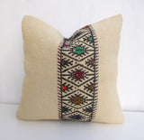 Cream Kilim Pillow cover with colorful ethnic embroideries - Sophie's Bazaar - 3