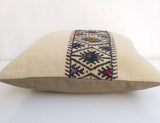 Cream Kilim Pillow cover with colorful ethnic embroideries - Sophie's Bazaar - 4