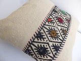 Cream Kilim Pillow cover with colorful ethnic embroideries - Sophie's Bazaar - 5