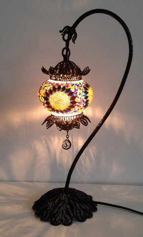 Mosaic Lamp with Hand Crafted Copper swan neck base - Sophie's Bazaar - 1