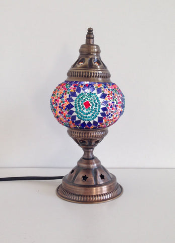 Small Colorful Mosaic lamp with vintage look metal base - Sophie's Bazaar - 1