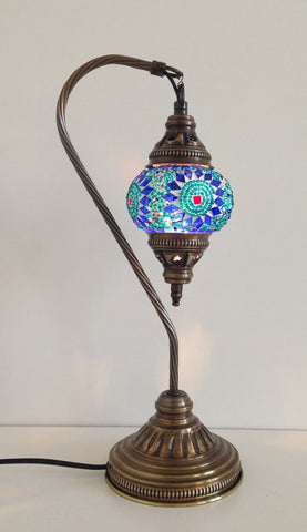 Royal Blue and Aqua Swan neck Mosaic Lamp - Sophie's Bazaar - 1