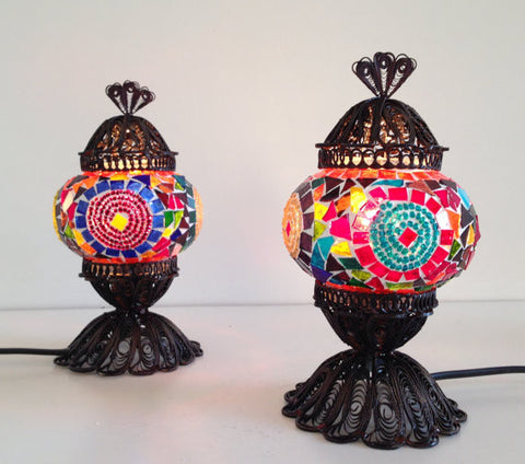 Pair of Small Colorful Turkish Mosaic Lamps - Sophie's Bazaar - 1