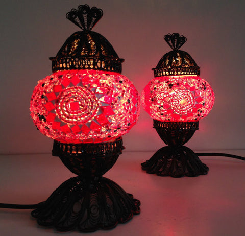 Pair of Small Pink Turkish Mosaic Lamps - Sophie's Bazaar - 1