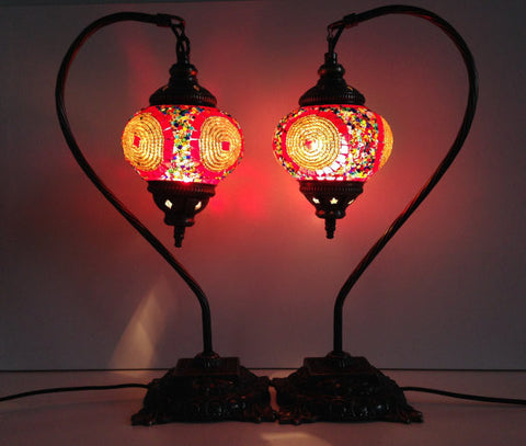 Turkish Mosaic Lamp set with Vintage Look Metal Base - Sophie's Bazaar - 1
