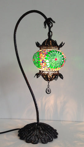Turkish Mosaic Lamp with Hand Crafted Copper swan neck base - Sophie's Bazaar - 1