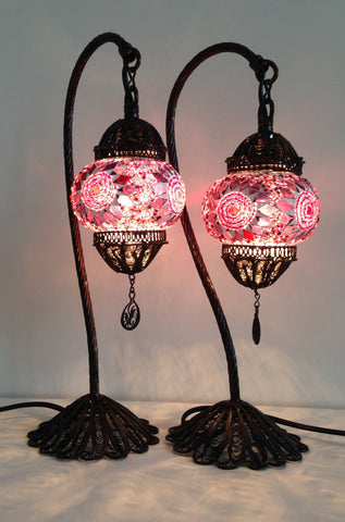 Pair of Exotic Bohemian Mosaic lamps with hand crafted copper base - Sophie's Bazaar - 1