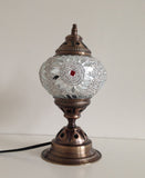 White & Silver Mosaic lamp with vintage look metal base - Sophie's Bazaar - 3