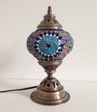 Royal Blue and Turquoise Mosaic lamp with vintage look metal base - Sophie's Bazaar - 3