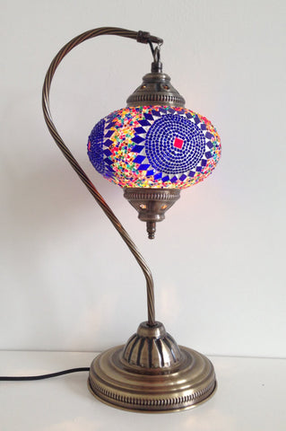 Blue Bohemian Mosaic lamp with vintage look Swan neck metal base - Sophie's Bazaar - 1