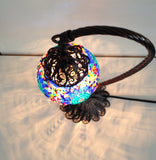 Traditional Blue Turkish Boho mosaic lamp with hand crafted copper base - Sophie's Bazaar - 2