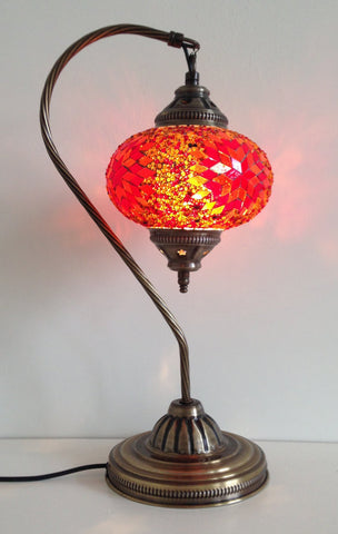 Burnt Orange Swan Neck Turkish Mosaic lamp with vintage look metal base - Sophie's Bazaar - 1