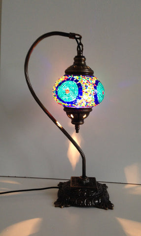 Blue bedside Mosaic Lamp With Vintage Look Square Base - Sophie's Bazaar - 1