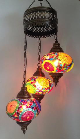 Traditional Turkish Mosaic Chandelier with 3 Hand made Mosaic Bulbs - Sophie's Bazaar - 1