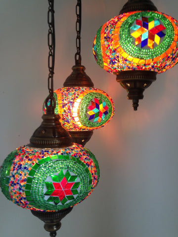 Traditional Hanging Lamp with Colorful Hand Made mosaic Bulbs - Sophie's Bazaar - 1